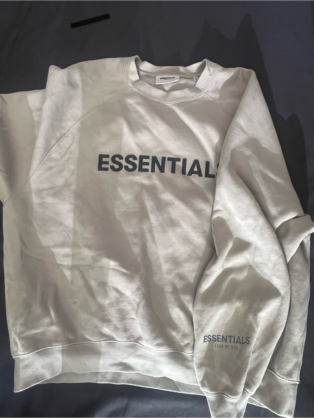 Fear of God ESSENTIALS Men’s Cream Crewneck Sweatshirt with Gray Logo